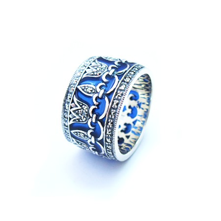 Wide Regal Marcasite and Royal Blue Enamel Band - Click Image to Close